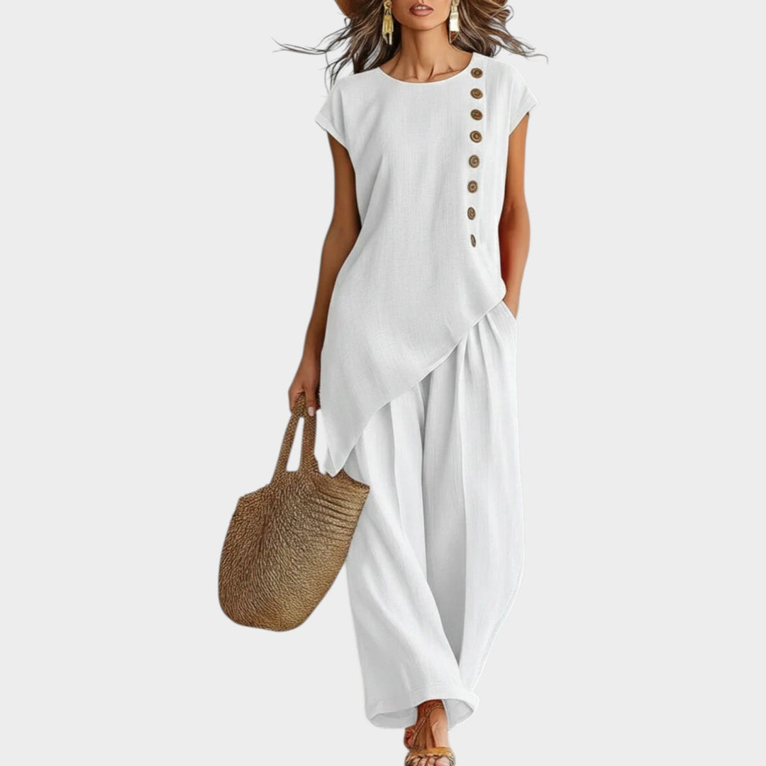 Ensemble Lila Femme | Lin Mélangé, Design Asymétrique, Coupe Fluide 3