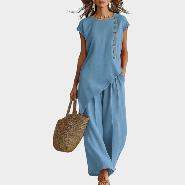Ensemble Lila Femme | Lin Mélangé, Design Asymétrique, Coupe Fluide 4