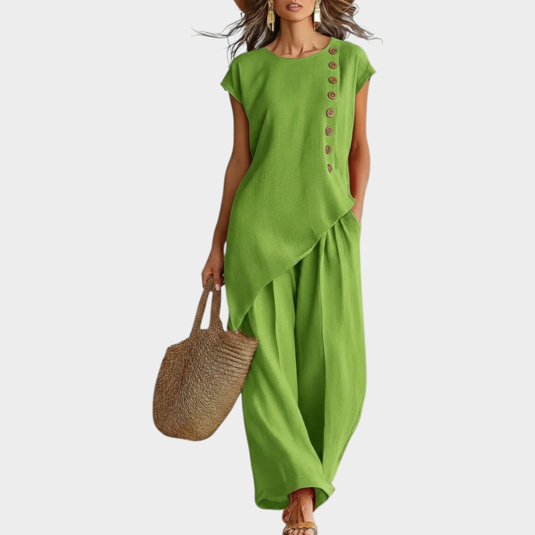 Ensemble Lila Femme | Lin Mélangé, Design Asymétrique, Coupe Fluide 5