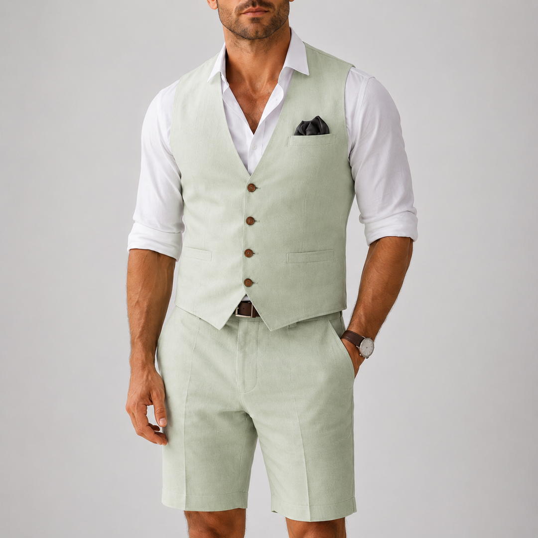 Ensemble Lin Homme Celvoir | Gilet et Short Léger pour Été, Style Décontracté 0