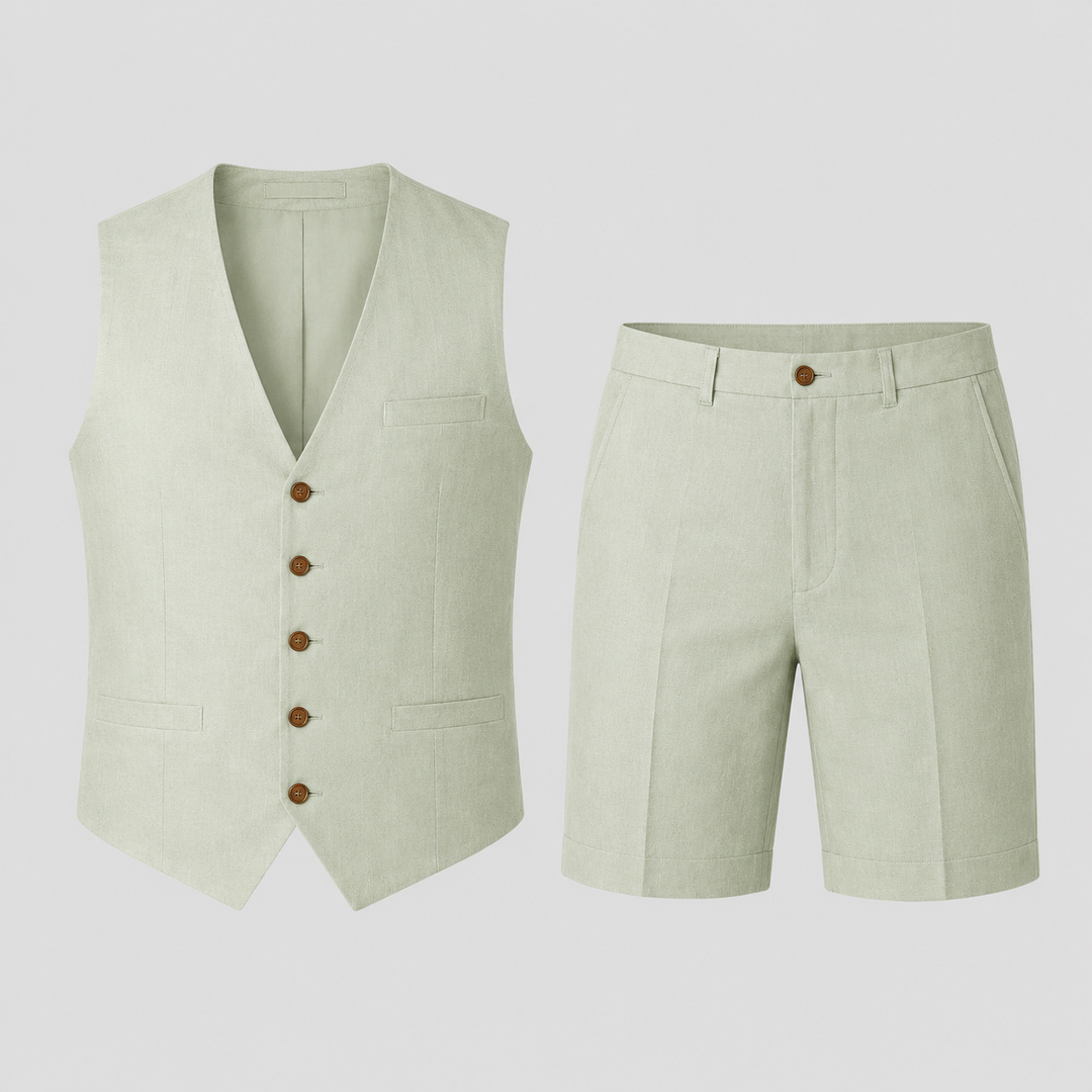 Ensemble Lin Homme Celvoir | Gilet et Short Léger pour Été, Style Décontracté 1