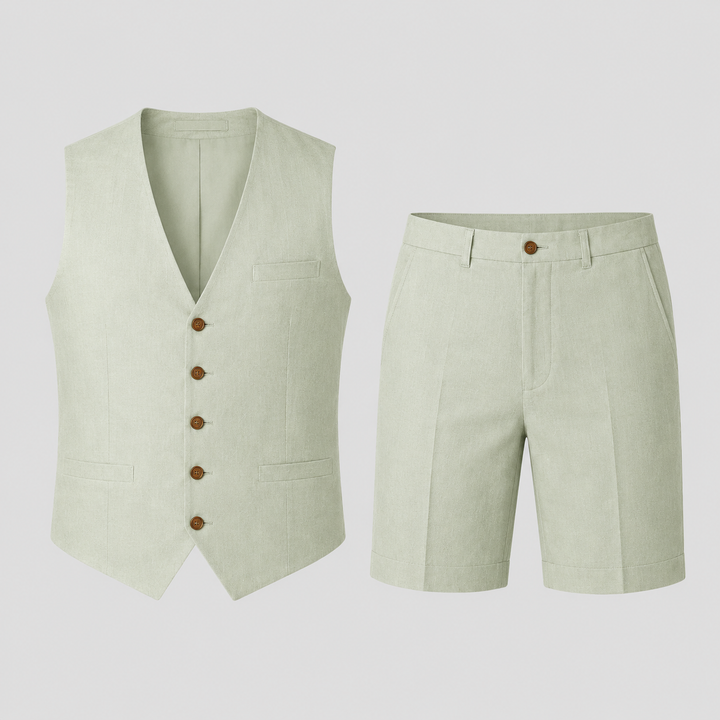 Ensemble Lin Homme Celvoir | Gilet et Short Léger pour Été, Style Décontracté 1