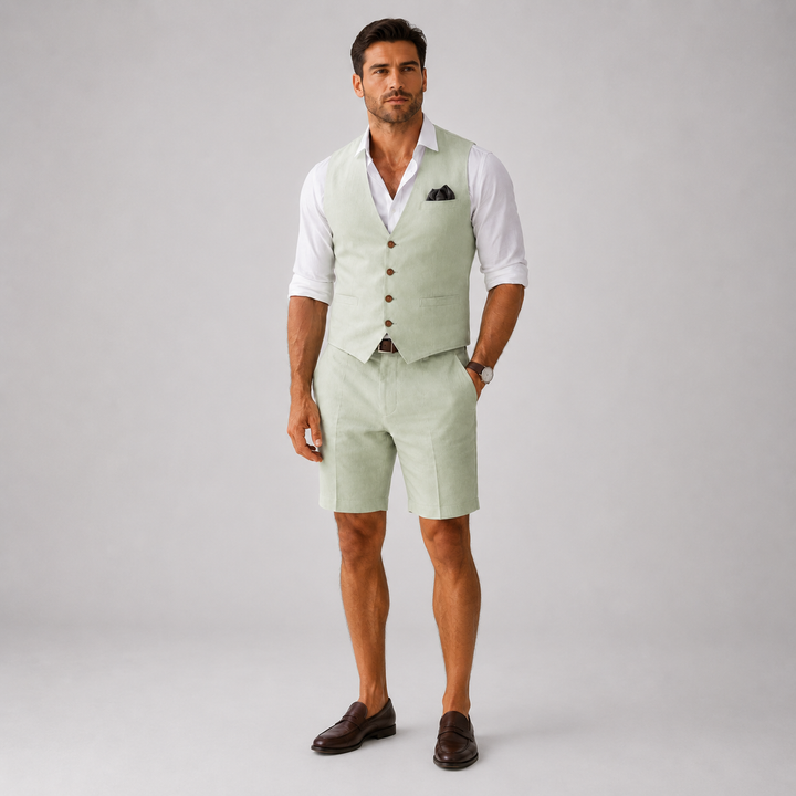 Ensemble Lin Homme Celvoir | Gilet et Short Léger pour Été, Style Décontracté 2