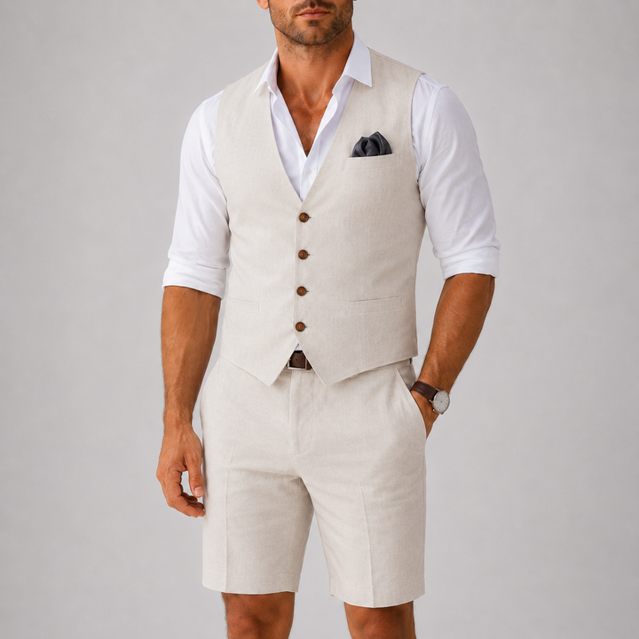 Ensemble Lin Homme Celvoir | Gilet et Short Léger pour Été, Style Décontracté 3