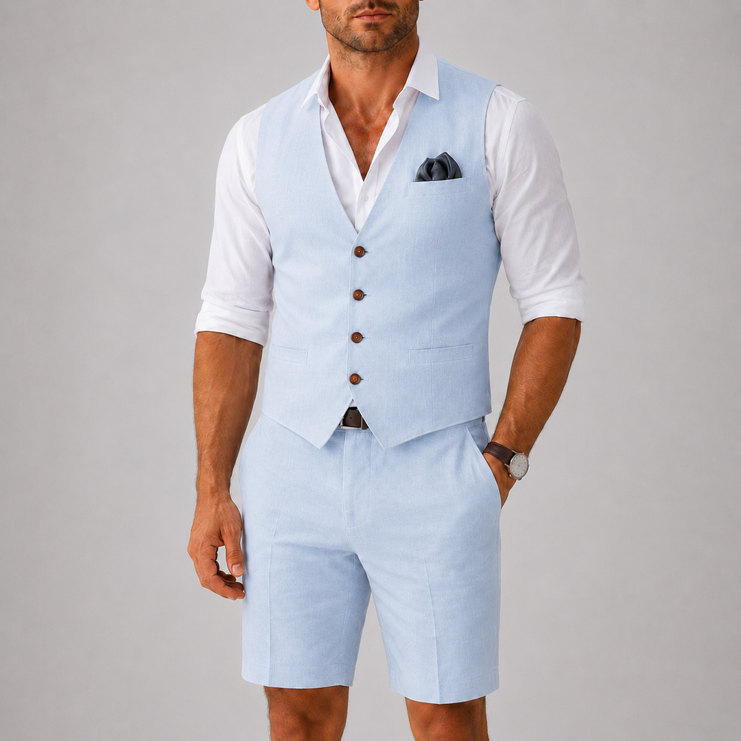 Ensemble Lin Homme Celvoir | Gilet et Short Léger pour Été, Style Décontracté 4