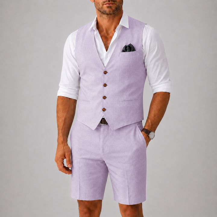 Ensemble Lin Homme Celvoir | Gilet et Short Léger pour Été, Style Décontracté 5