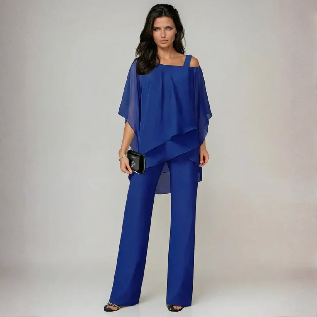 Ensemble Mariella | Tailleur Pantalon Femme, Top Voilé & Pantalon Large Élégant 0