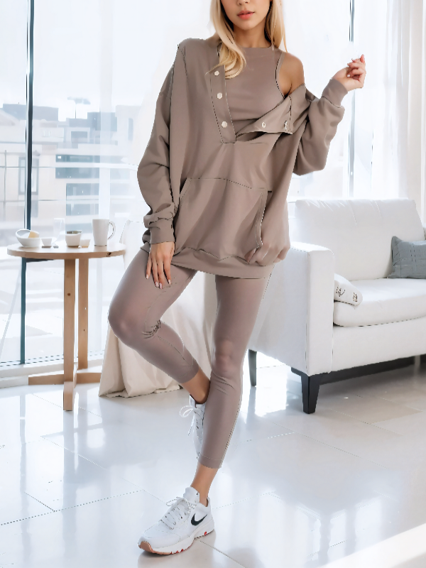 Ensemble Sport Femme Luna | 3 Pièces en Coton, Hoodie Oversize & Legging Taille Haute 10