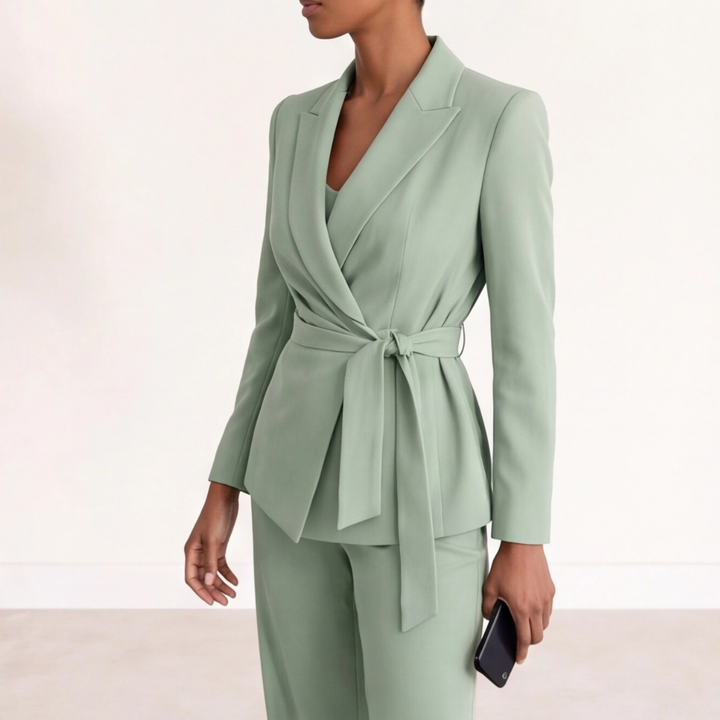 Ensemble Tailleur Emma | Blazer Croisé Ceinturé & Pantalon Large Chic 1