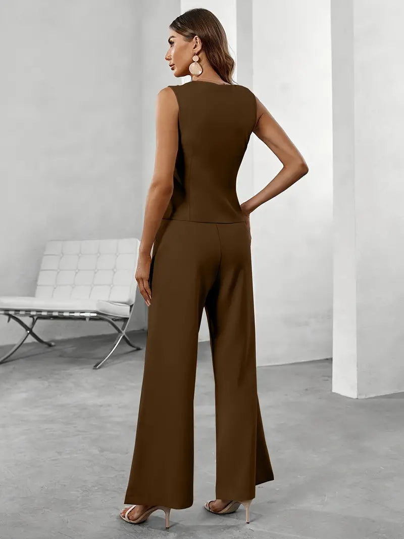 Ensemble Tailleur Femme Adeline | Gilet Sans Manches et Pantalon Large Élégant 5