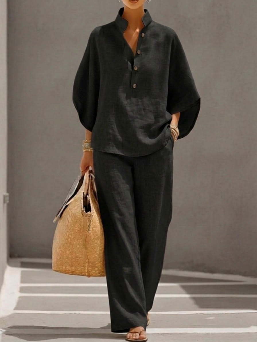 Ensemble Tailleur Femme Lina | Lin et Coton, Manches Chauve-Souris, Pantalon Large 4