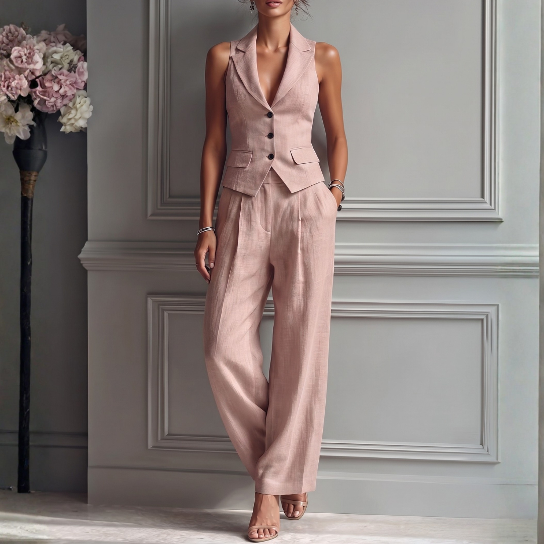 Ensemble Tailleur Femme Manon | Gilet Dos-Nu Col V & Pantalon Large Taille Haute 0