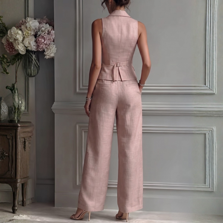 Ensemble Tailleur Femme Manon | Gilet Dos-Nu Col V & Pantalon Large Taille Haute 3
