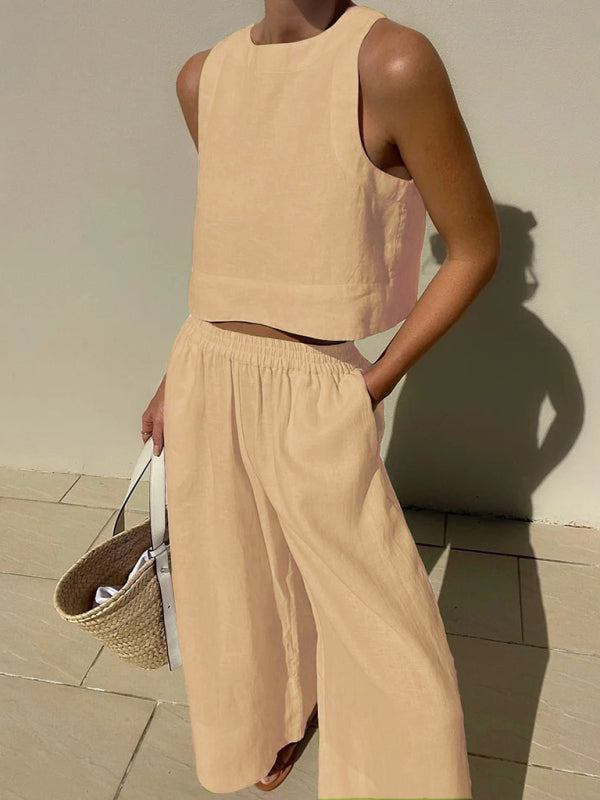 Ensemble décontracté Léonie | Débardeur ample en polyester & pantalon uni 0