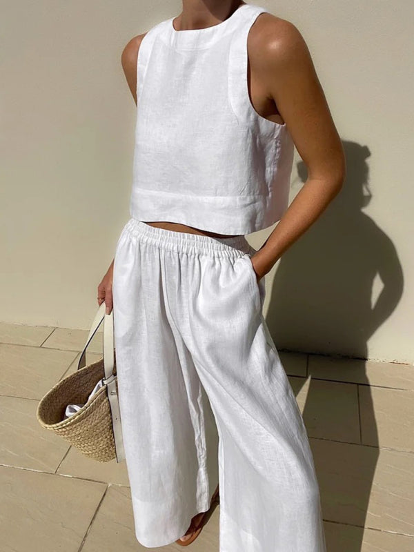 Ensemble décontracté Léonie | Débardeur ample en polyester & pantalon uni 2
