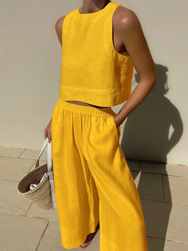 Ensemble décontracté Léonie | Débardeur ample en polyester & pantalon uni 3
