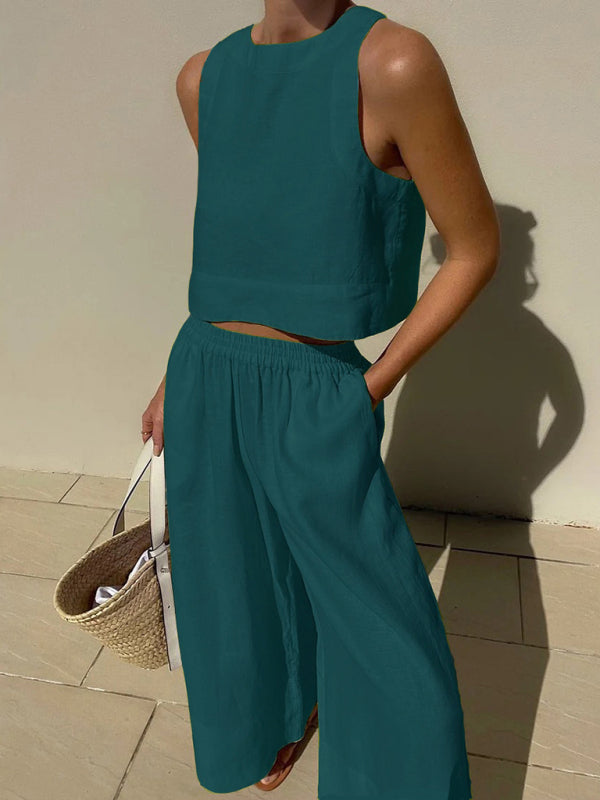Ensemble décontracté Léonie | Débardeur ample en polyester & pantalon uni 4