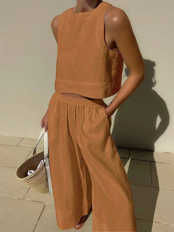 Ensemble décontracté Léonie | Débardeur ample en polyester & pantalon uni 5