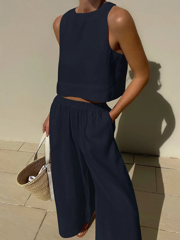 Ensemble décontracté Léonie | Débardeur ample en polyester & pantalon uni 7