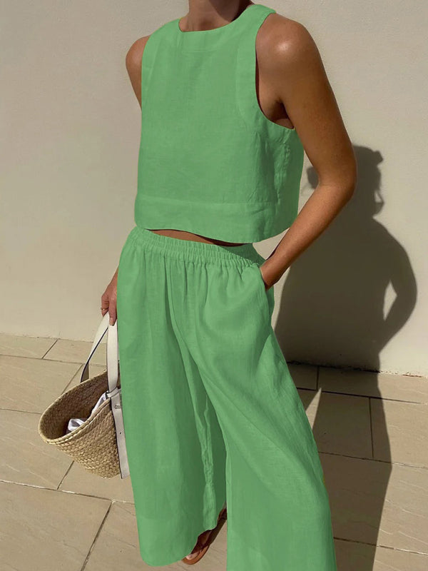 Ensemble décontracté Léonie | Débardeur ample en polyester & pantalon uni 8
