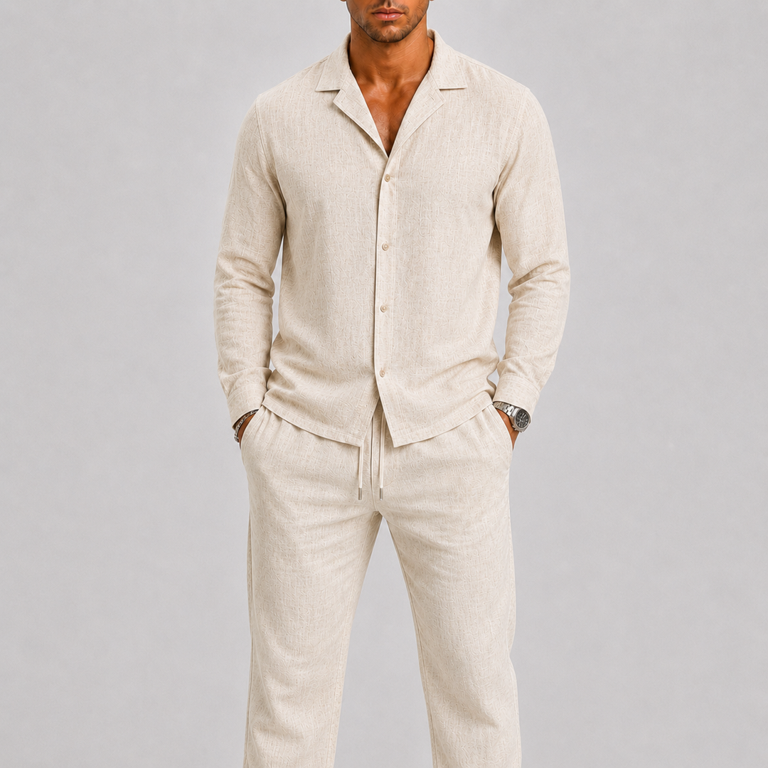 Ensemble été homme Celvoir | Lin léger, col cubain & coupe relâchée 0