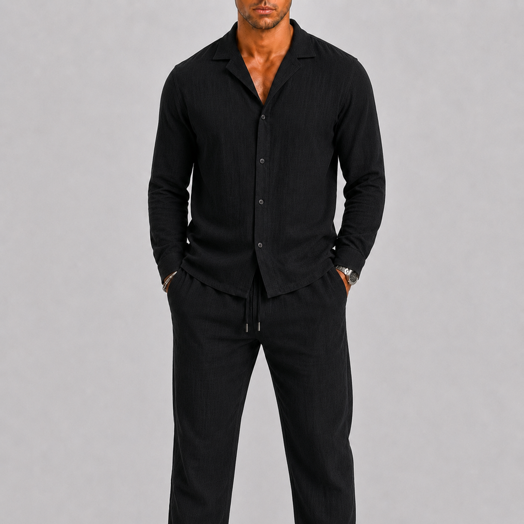 Ensemble été homme Celvoir | Lin léger, col cubain & coupe relâchée 6