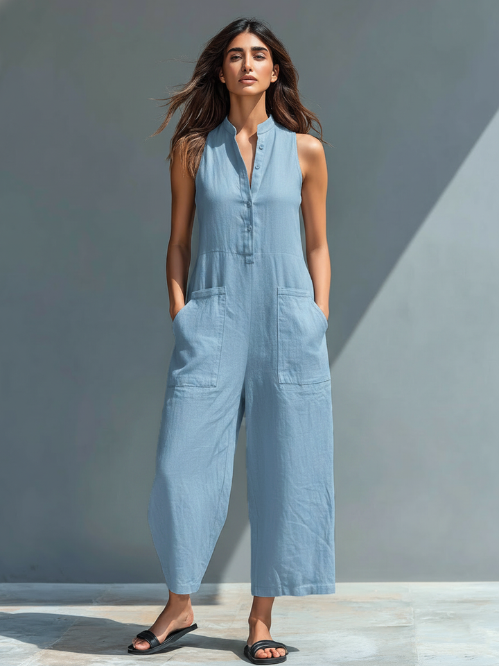 Combinaison en Lin Julia Femme | Col Montant, Sans Manches 5