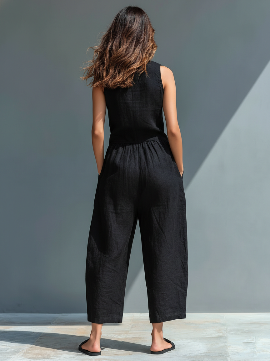 Combinaison en Lin Julia Femme | Col Montant, Sans Manches 1