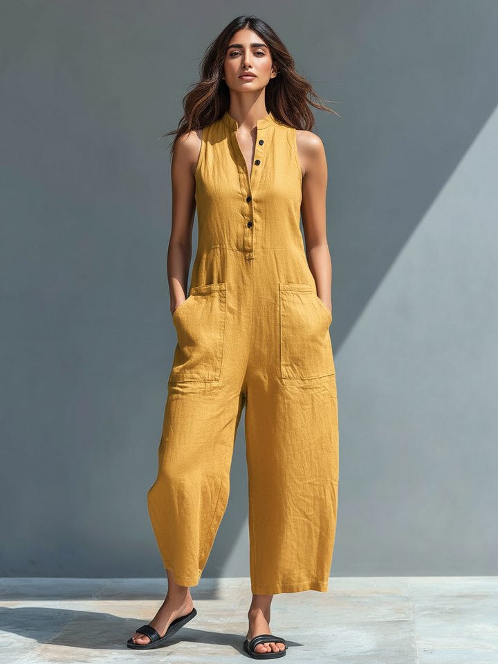 Combinaison en Lin Julia Femme | Col Montant, Sans Manches 4