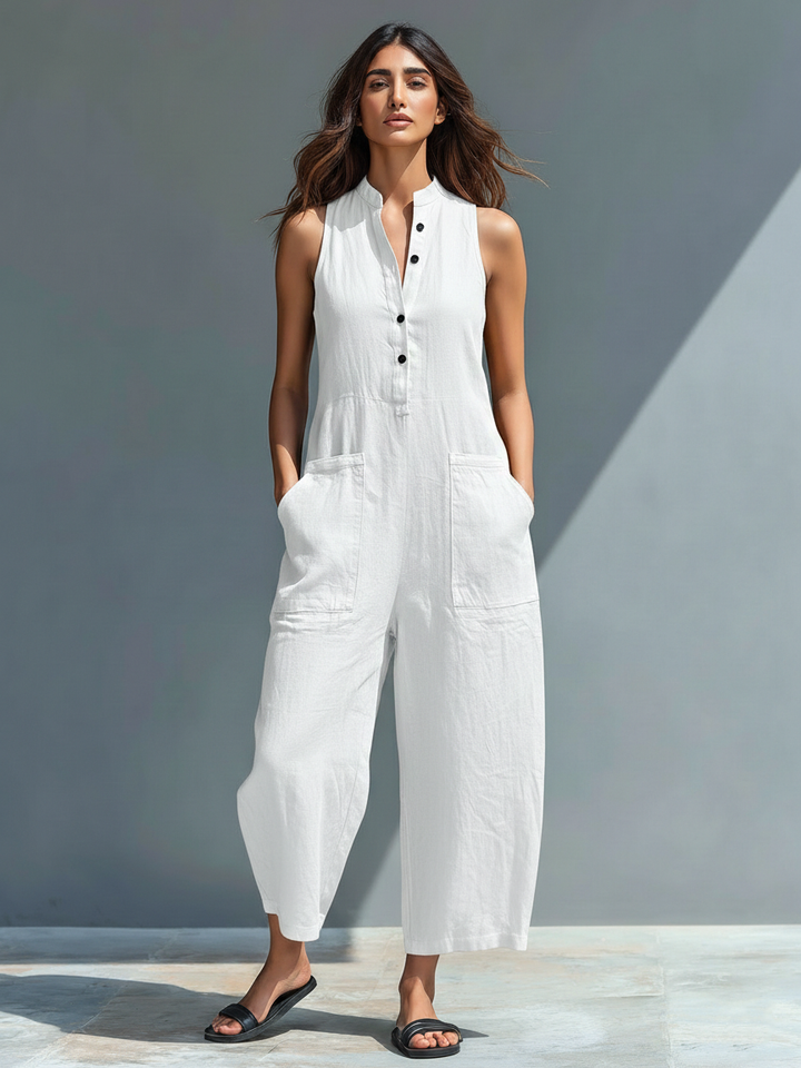 Combinaison en Lin Julia Femme | Col Montant, Sans Manches 3