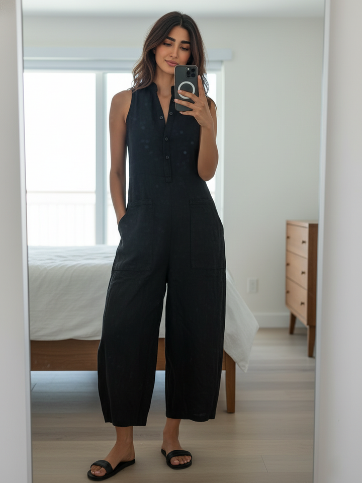 Combinaison en Lin Julia Femme | Col Montant, Sans Manches 2