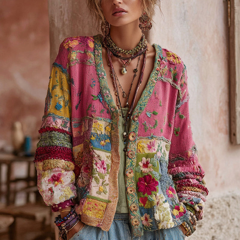 Gilet Floral Mira | Patchwork Élégant en Mélange Doux 0