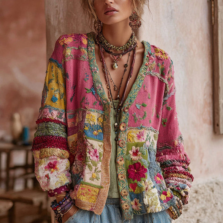 Gilet Floral Mira | Patchwork Élégant en Mélange Doux 0
