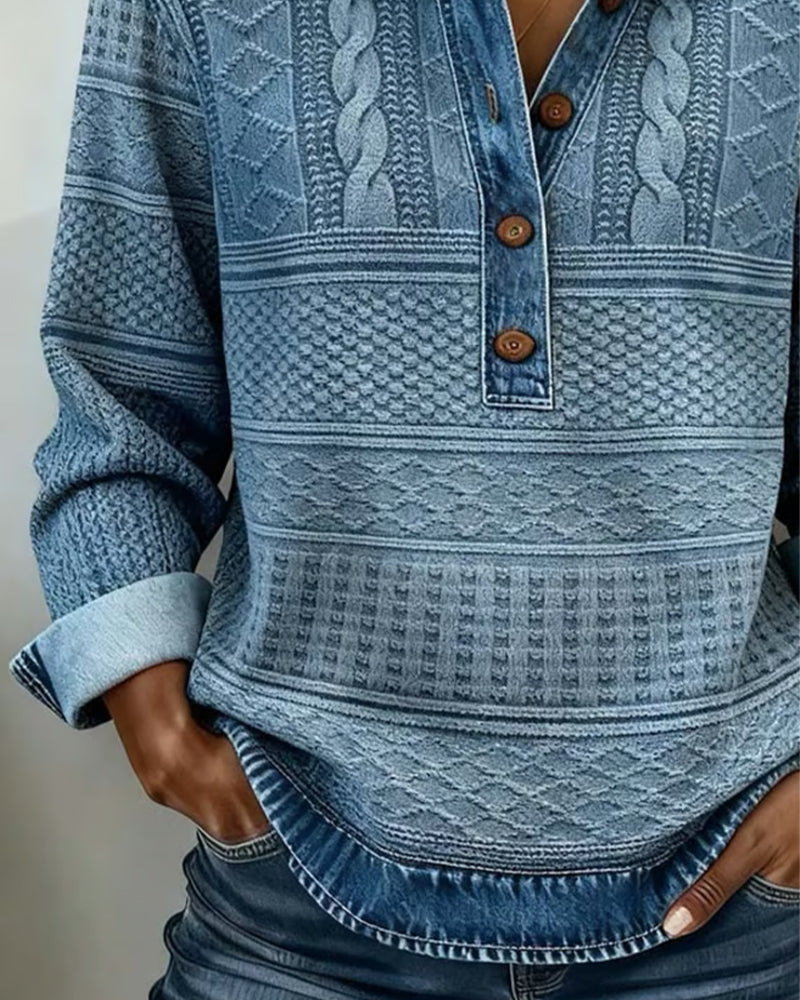 Haut Denimia | Maille Douce, Col Polo Élégant 1