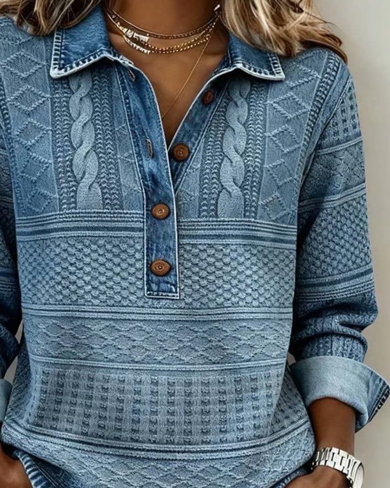 Haut Denimia | Maille Douce, Col Polo Élégant 2