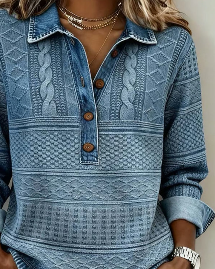 Haut Denimia | Maille Douce, Col Polo Élégant 2