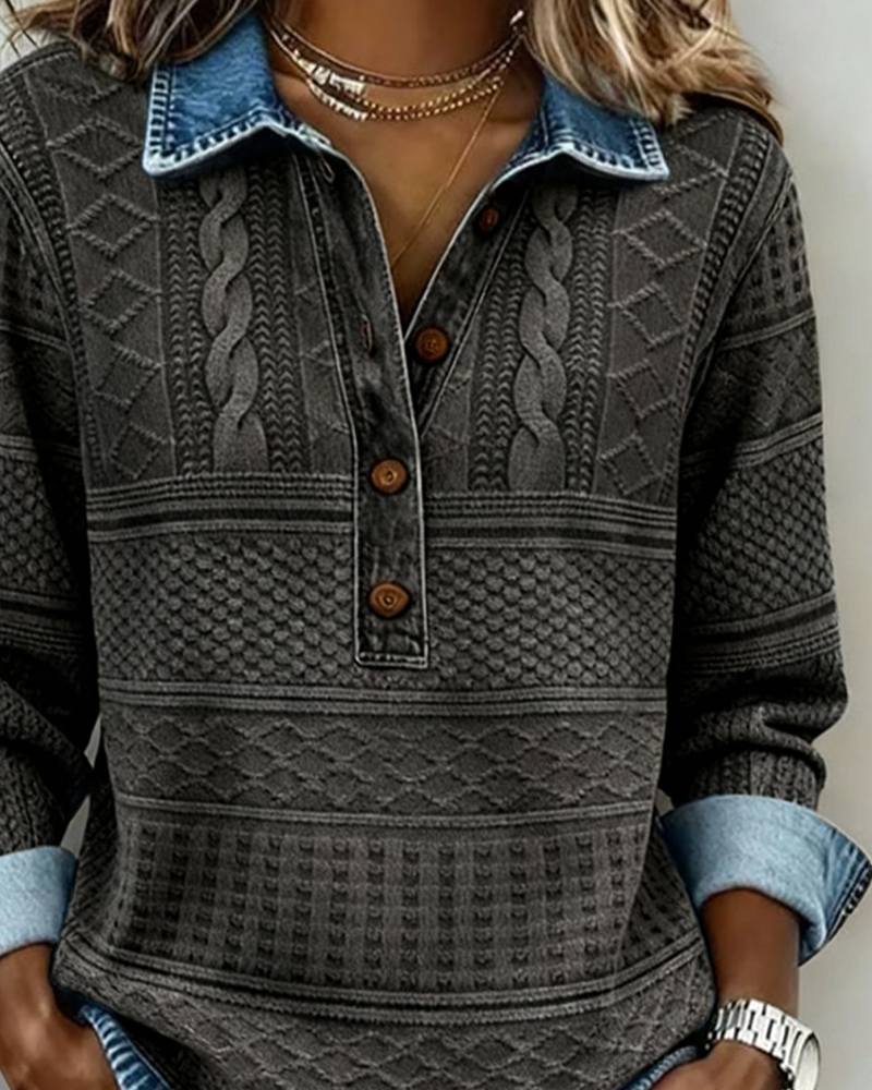 Haut Denimia | Maille Douce, Col Polo Élégant 5
