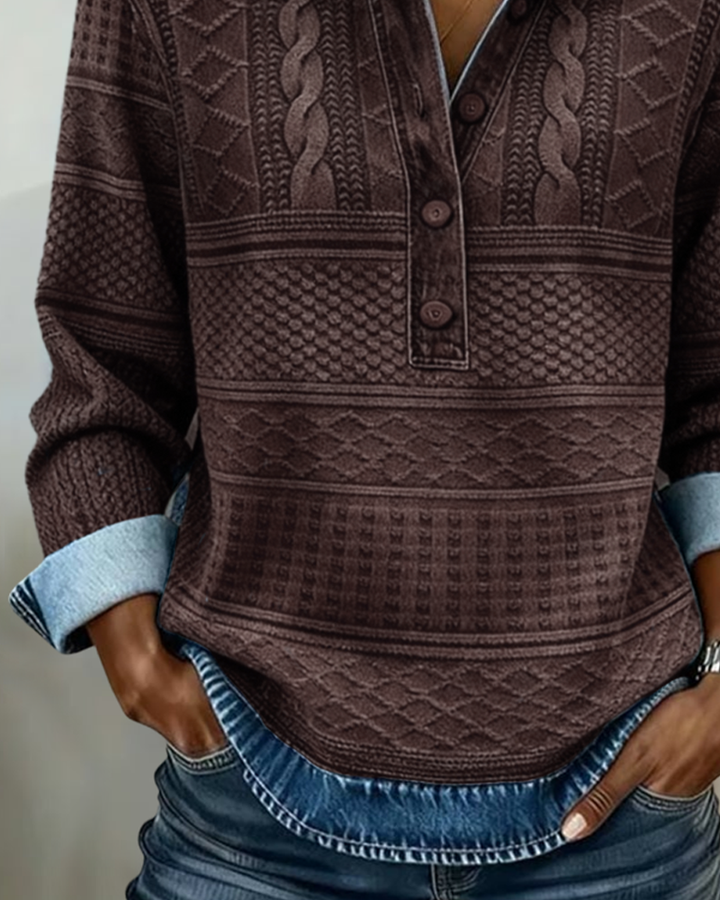 Haut Denimia | Maille Douce, Col Polo Élégant 7