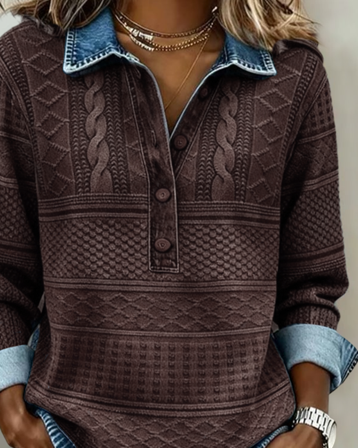 Haut Denimia | Maille Douce, Col Polo Élégant 8