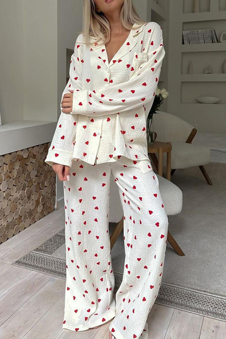 Ensemble Pyjama Emma Femme | Motif Cœur, Chemise Boutonnée, Coupe Ample 2