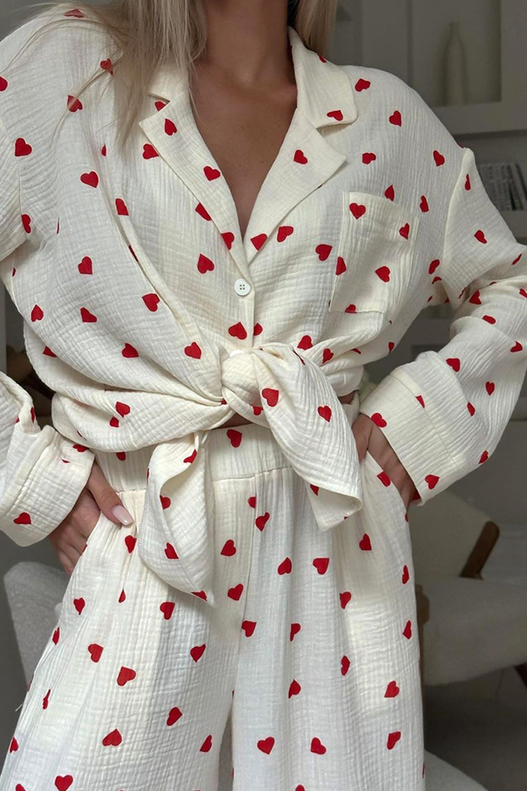 Ensemble Pyjama Emma Femme | Motif Cœur, Chemise Boutonnée, Coupe Ample 6