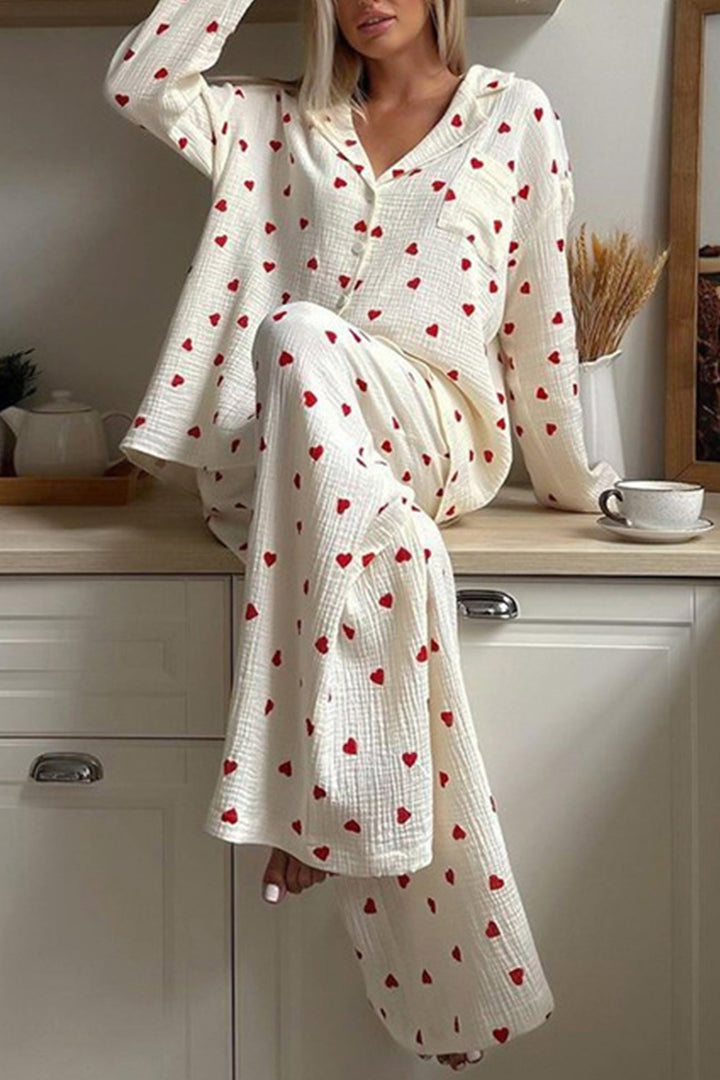 Ensemble Pyjama Emma Femme | Motif Cœur, Chemise Boutonnée, Coupe Ample 4