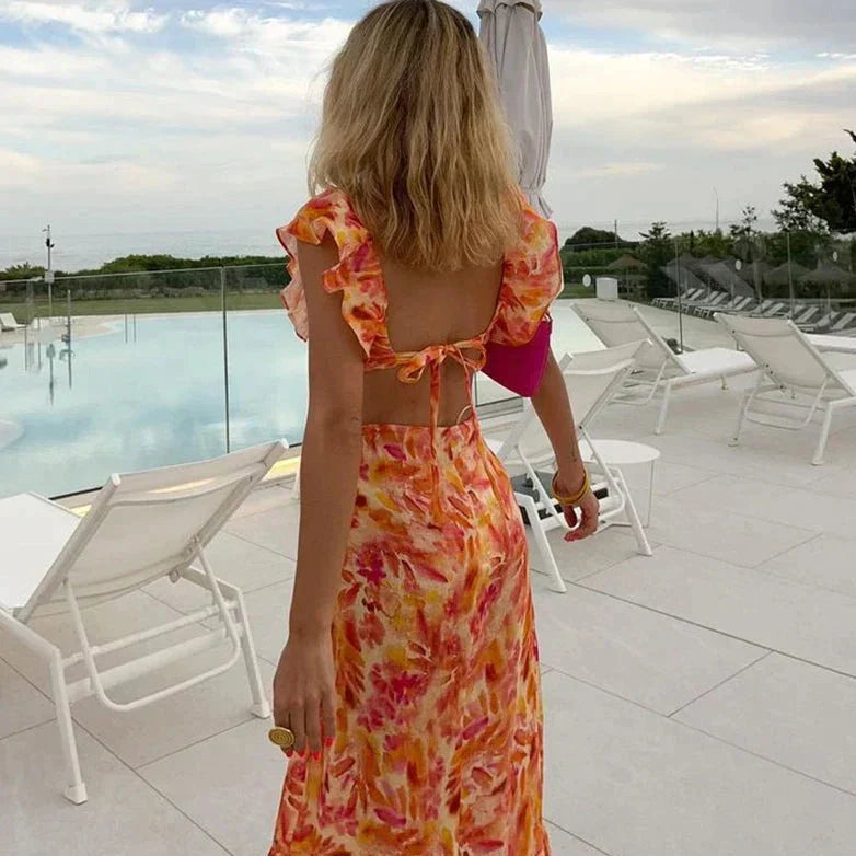 Jade Robe longue | Imprimé floral aquarelle, coupe fluide et ajustée 1