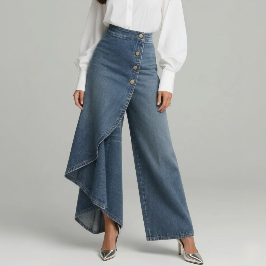 Jean Large Livia | Détail Asymétrique & Coupe Fluide pour Femme 0