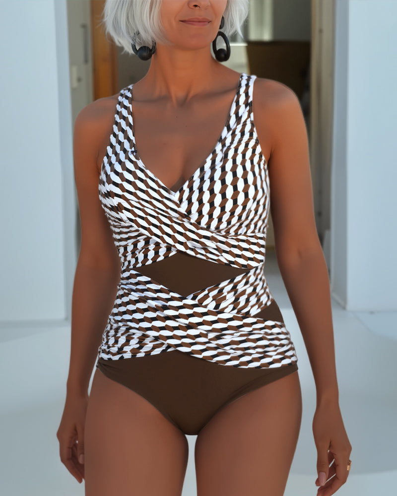 Maillot de bain Mylène | Une pièce géométrique avec découpe avant, encolure V 0