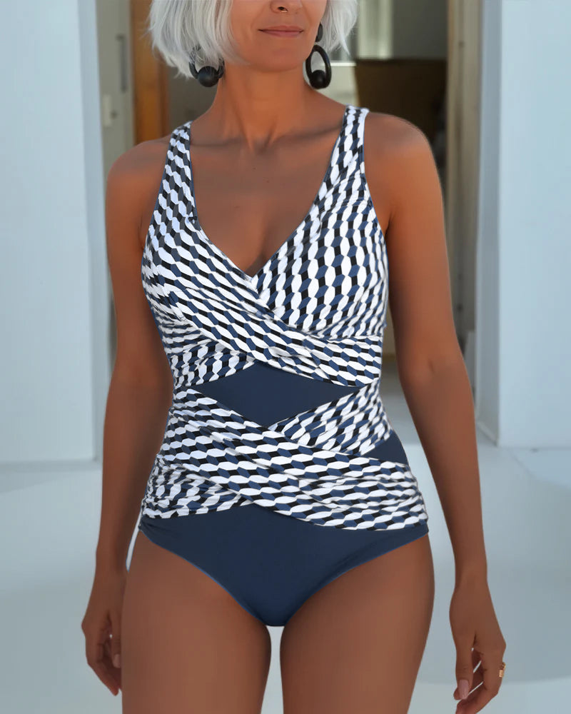 Maillot de bain Mylène | Une pièce géométrique avec découpe avant, encolure V 1