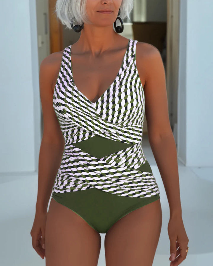 Maillot de bain Mylène | Une pièce géométrique avec découpe avant, encolure V 2
