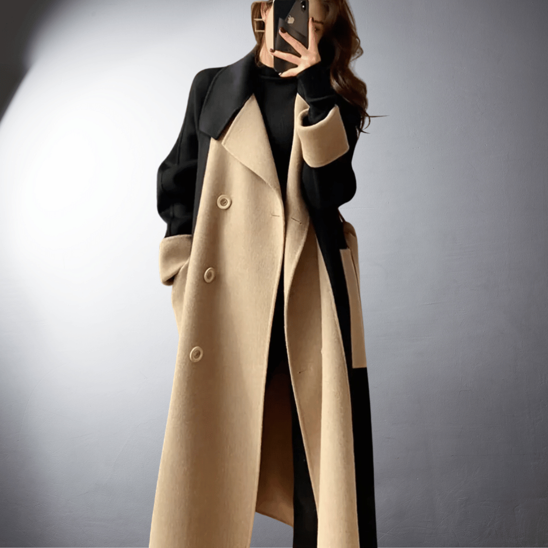 Manteau Bicolore Bella pour Femmes | Coupe Droite, Idéal Hiver 2
