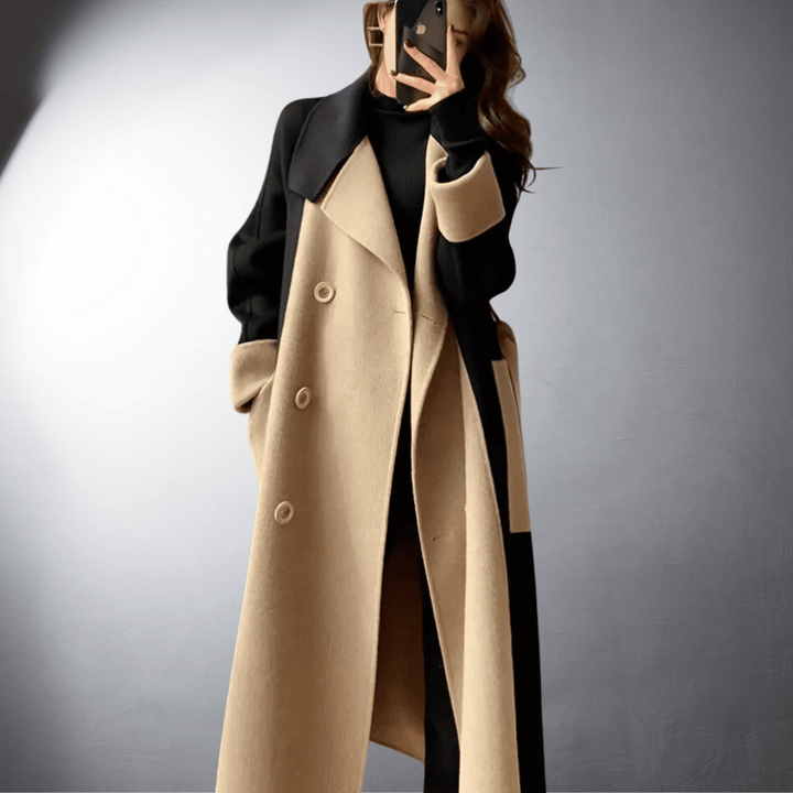 Manteau Bicolore Bella pour Femmes | Coupe Droite, Idéal Hiver 2