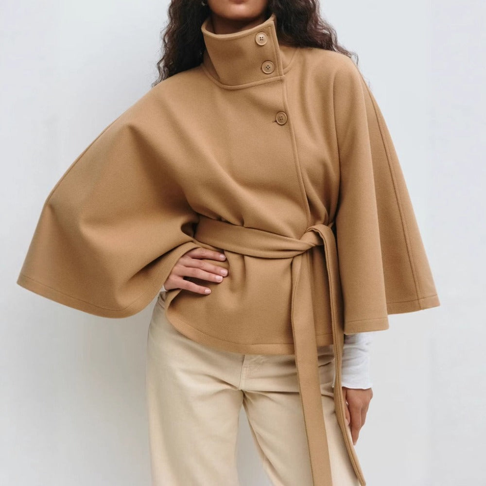 Manteau Cape Élégant pour Femme | Col Haut, Ceinture Ajustable 0